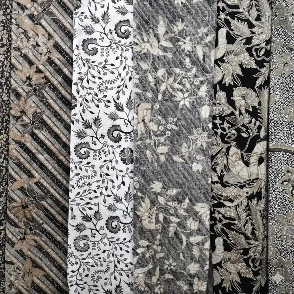 Variety of traditional Indonesian black and white batik motifs