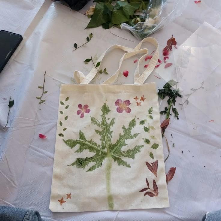 Eco-printed tote bag with leaf design
