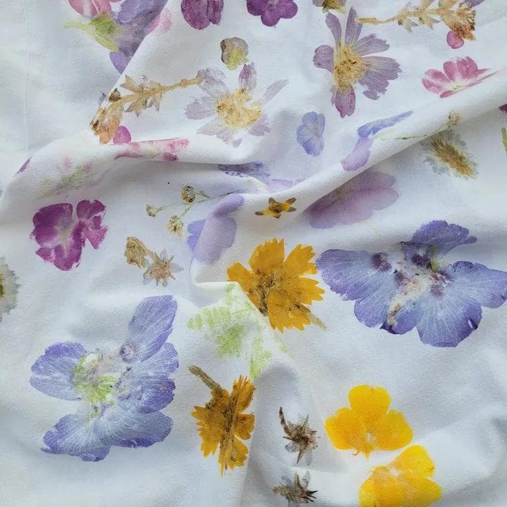 Eco print fabric with natural flower patterns